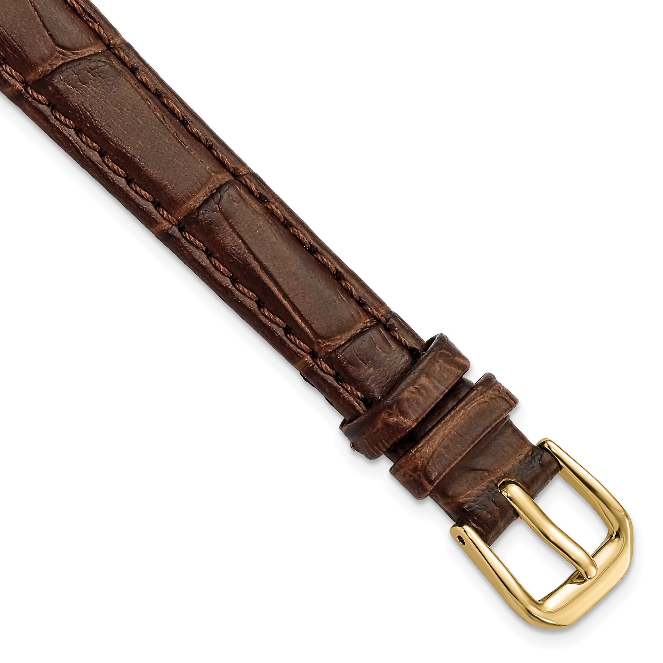 12mm Brown Matte Wild Alligator Grain Leather with Gold-tone Buckle 6.75 inch Watch Band