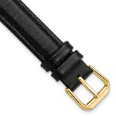 16mm Extra Long Black Smooth Leather with Gold-tone 9.5 inch Watch Band