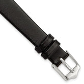 12mm Smooth Flat Black Leather with Silver-tone Buckle 6.75 inch Watch Band