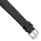 16mm Black Long Smooth Flat Leather with Silver-tone Buckle 8.5 inch Watch Band