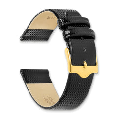 10mm Flat Black Lizard Grain Leather with Gold-tone Buckle 6.75 inch Watch Band