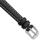 12mm Black Sport Leather with White Stitching and Silver-tone Buckle 6.75 inch Watch Band