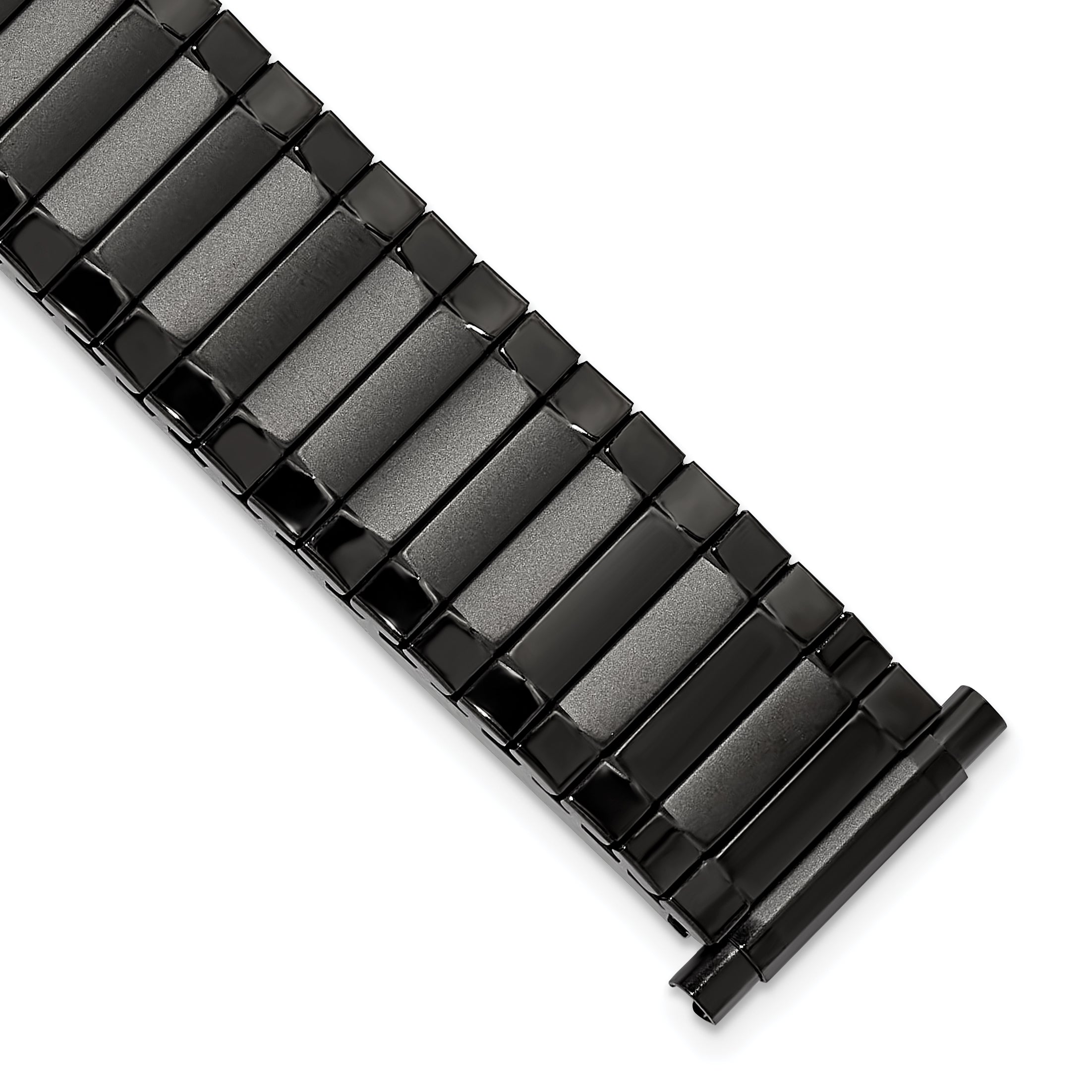 Mens Long 17-22mm Satin and Polished Black IP-plated Stainless Steel 7.25 inch Expansion Watch Band