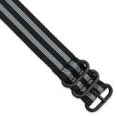 20mm One-Piece Black and Grey Military Ballistic G10 Nylon with Black PVD-plated Buckle 10.75 inch Watch Band