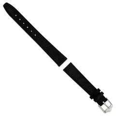 14mm Black Suede Flat Leather with Silver-tone Buckle 6.75 inch Watch Band