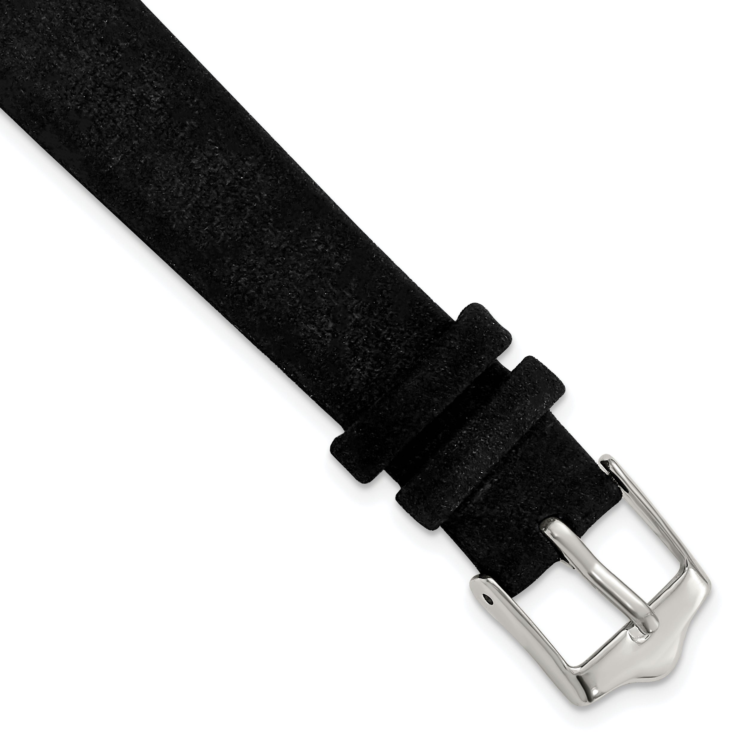 14mm Black Suede Flat Leather with Silver-tone Buckle 6.75 inch Watch Band