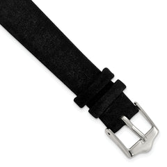 14mm Black Suede Flat Leather with Silver-tone Buckle 6.75 inch Watch Band