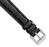 12mm Black Genuine Caiman Leather with Silver-tone Buckle 6.75 inch Watch Band