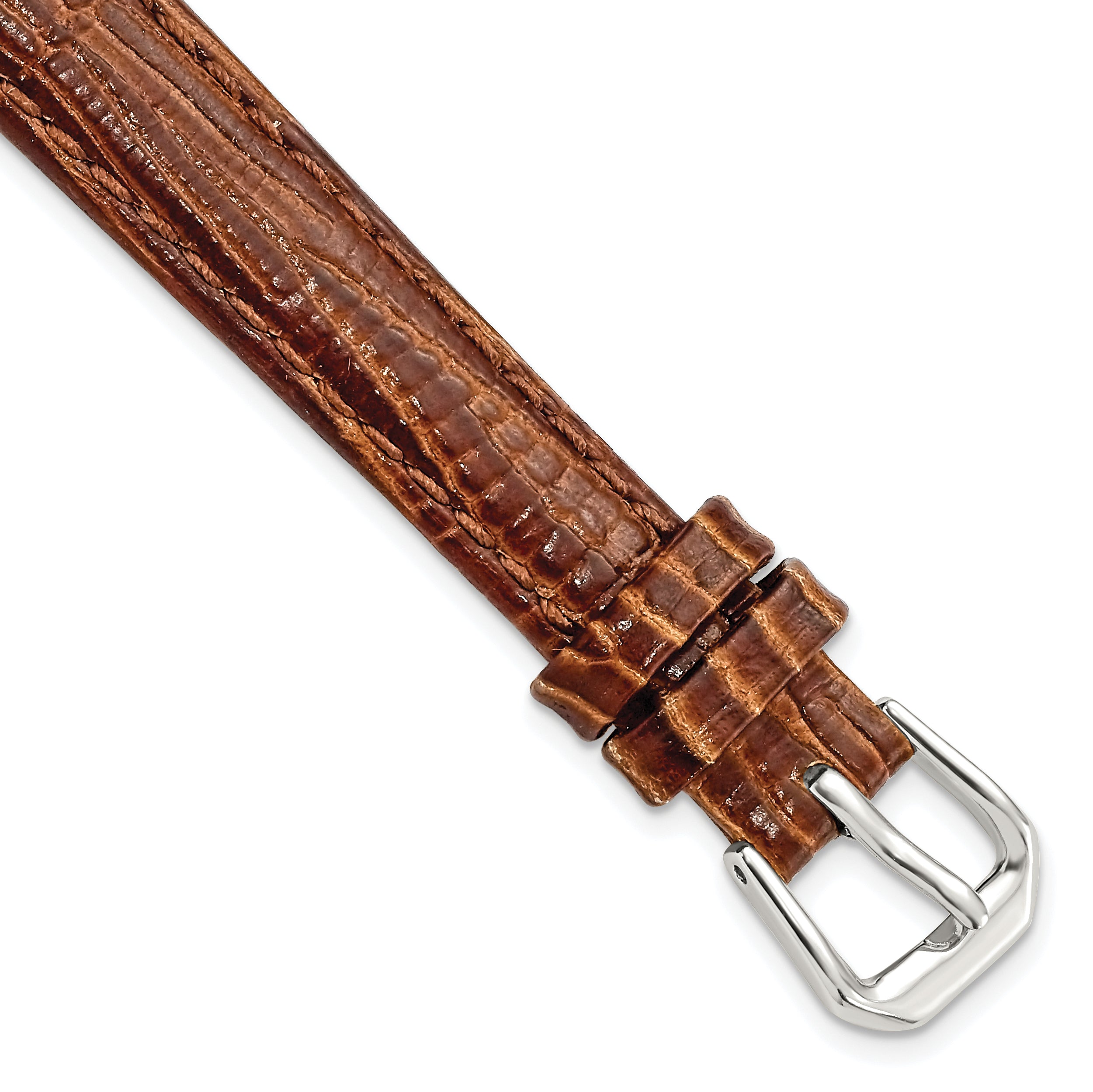 12mm Havana Brown Snake Grain Leather with Silver-tone Buckle 6.75 inch Watch Band