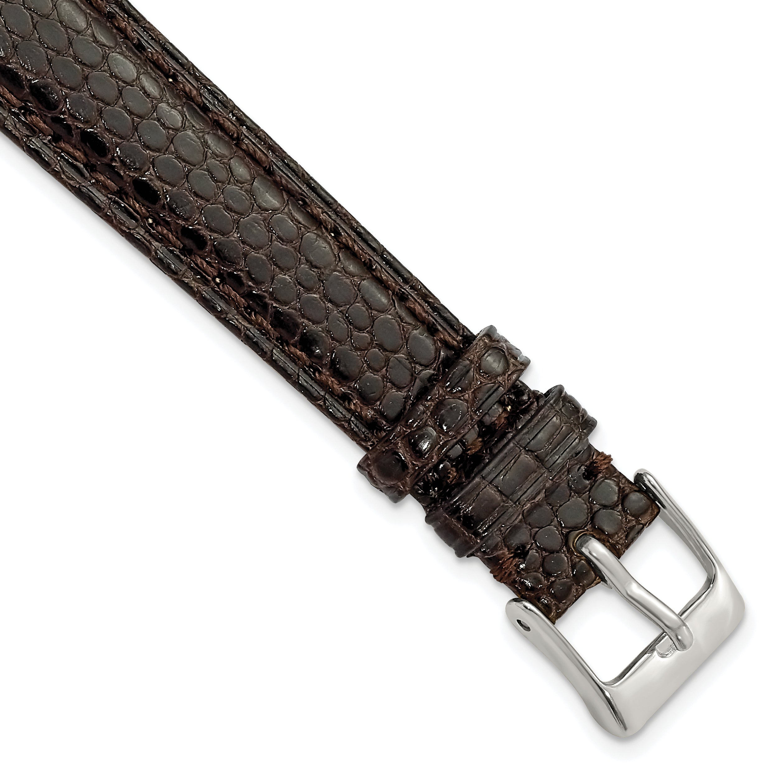 12mm Long Brown Genuine Lizard Leather with Silver-tone Buckle 7.75 inch Watch Band