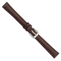 12mm Dark Brown Lizard Grain Leather with Silver-tone Buckle 6.75 inch Watch Band