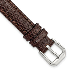 12mm Dark Brown Lizard Grain Leather with Silver-tone Buckle 6.75 inch Watch Band