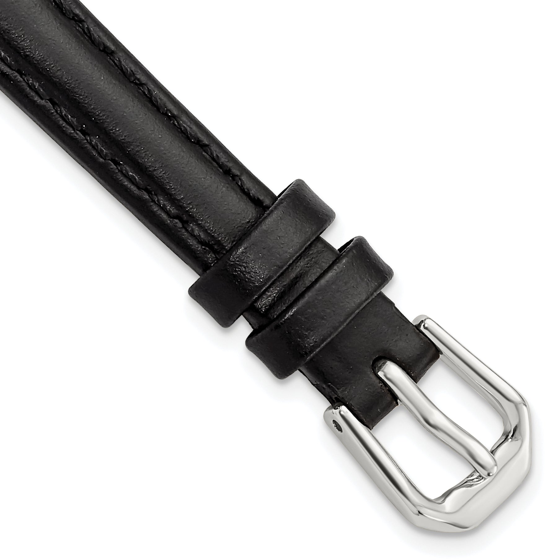 10mm Black Leather with Silver-tone Buckle 6.75 inch Watch Band