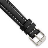 14mm Black Oil-tanned Leather with White Stitching and Silver-tone Buckle 7 inch Watch Band