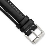 18mm Long Black Oil Tanned Leather with White Stitching and Silver-tone Buckle 8.25 inch Watch Band