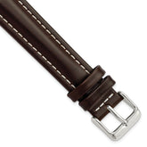 18mm Long Dark Brown Oil-tanned Leather with White Stitching and Silver-tone Buckle 8.25 inch Watch Band