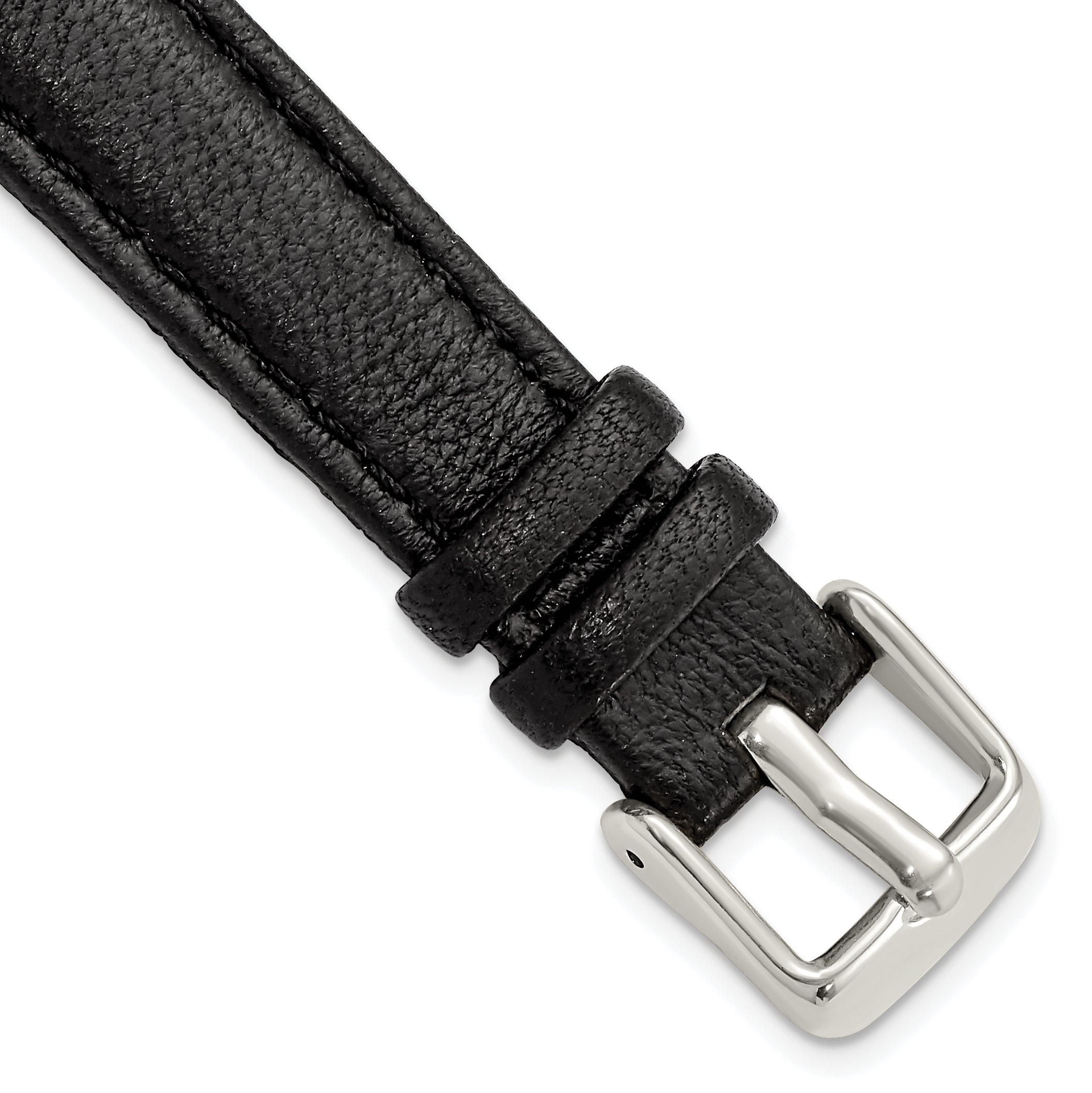 14mm Black Glove Leather with Silver-tone Panerai Style Buckle 6.75 inch Watch Band