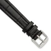 14mm Black Matte Alligator Grain Leather with Silver-tone Buckle 6.75 inch Watch Band