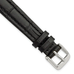 14mm Black Matte Alligator Grain Leather with Silver-tone Buckle 6.75 inch Watch Band