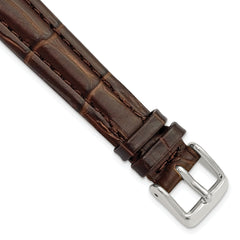 14mm Dark Brown Matte Alligator Grain Leather with Silver-tone Buckle 6.75 inch Watch Band