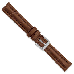 14mm Havana Matte Alligator Grain Leather with Silver-tone Buckle 6.75 inch Watch Band
