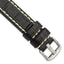 18mm Black Matte Alligator Grain Leather with White Stitching and Silver-tone Panerai Style Buckle 8 inch Watch Band