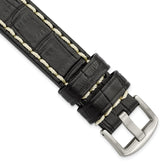 18mm Black Matte Alligator Grain Leather with White Stitching and Silver-tone Panerai Style Buckle 8 inch Watch Band