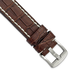 18mm Brown Matte Alligator Grain Leather with White Stitching and Silver-tone Panerai Style Buckle 8 inch Watch Band
