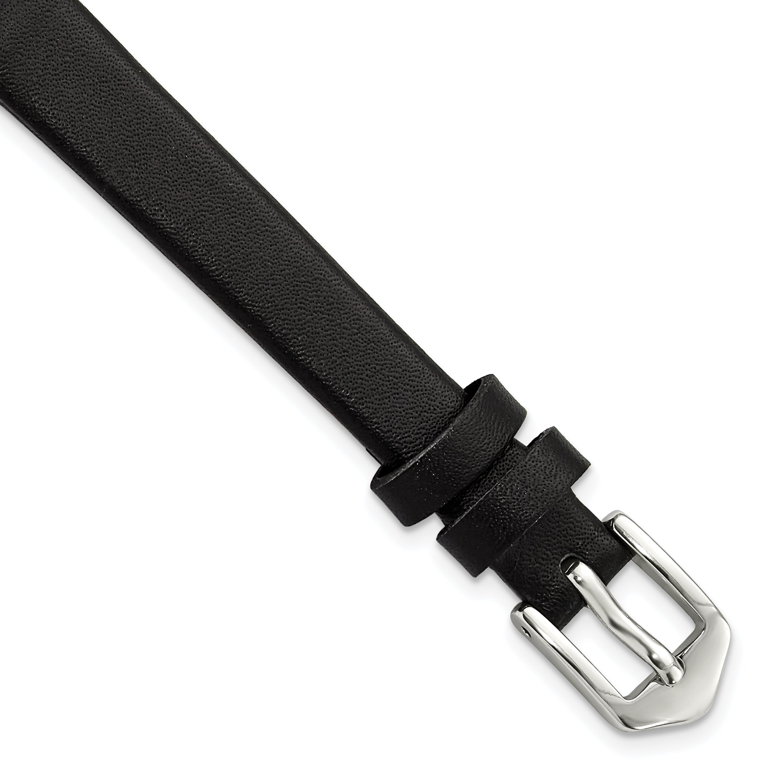 10mm Black Classic Calfskin Leather with Silver-tone Aluminum Buckle 6.6 inch Watch Band