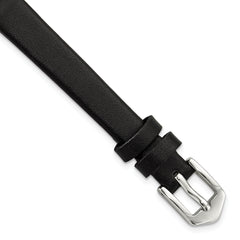 10mm Black Classic Calfskin Leather with Silver-tone Aluminum Buckle 6.6 inch Watch Band