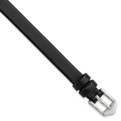 Long 8mm Black Calfskin Leather with Silver-tone Aluminum Buckle 7.8 inch Watch Band