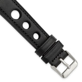 18mm Black Grand Prix Leather with Black Stitching and Silver-tone Buckle 7.5 inch Watch Band