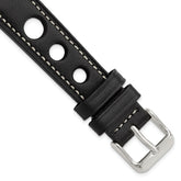 18mm Black Grand Prix Leather with White Stitching and Silver-tone Buckle 7.5 inch Watch Band