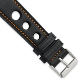 18mm Black Grand Prix Leather with Orange Stitching and Silver-tone Buckle 7.5 inch Watch Band