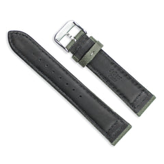 18mm Olive Nylon Canvas with Black Leather Lining and Brushed Stainless Steel Buckle 7.75 inch Watch Band