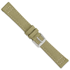 18mm Beige Nylon Canvas with Black Leather Lining and Brushed Stainless Steel Buckle 7.75 inch Watch Band