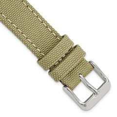 18mm Beige Nylon Canvas with Black Leather Lining and Brushed Stainless Steel Buckle 7.75 inch Watch Band