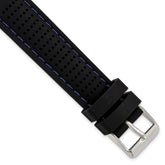 18mm Black Ventilated Silicone with Blue Stitching and Silver-tone Buckle 8 inch Watch Band