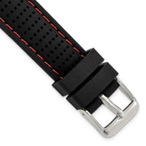 18mm Black Ventilated Silicone with Red Stitching and Silver-tone Buckle 8 inch Watch Band