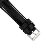 18mm Black Textured Silicone with White Stitching and Silver-tone Buckle 8 inch Watch Band