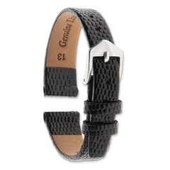 10mm Black Flat Lizard Grain Calfskin Leather with Silver-tone Aluminum Buckle 6.75 inch Watch Band