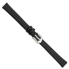 10mm Black Flat Lizard Grain Calfskin Leather with Silver-tone Aluminum Buckle 6.75 inch Watch Band