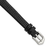 10mm Black Flat Lizard Grain Calfskin Leather with Silver-tone Aluminum Buckle 6.75 inch Watch Band