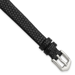 10mm Black Flat Lizard Grain Calfskin Leather with Silver-tone Aluminum Buckle 6.75 inch Watch Band