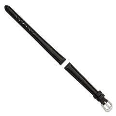 10mm Black Smooth Leather with Silver-tone Buckle 6.75 inch Watch Band