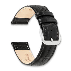 12mm Black Matte Wild Alligator Grain Leather with Silver-tone Buckle 6.75 inch Watch Band