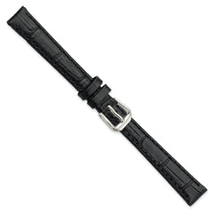12mm Black Matte Wild Alligator Grain Leather with Silver-tone Buckle 6.75 inch Watch Band
