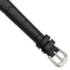 12mm Black Matte Wild Alligator Grain Leather with Silver-tone Buckle 6.75 inch Watch Band