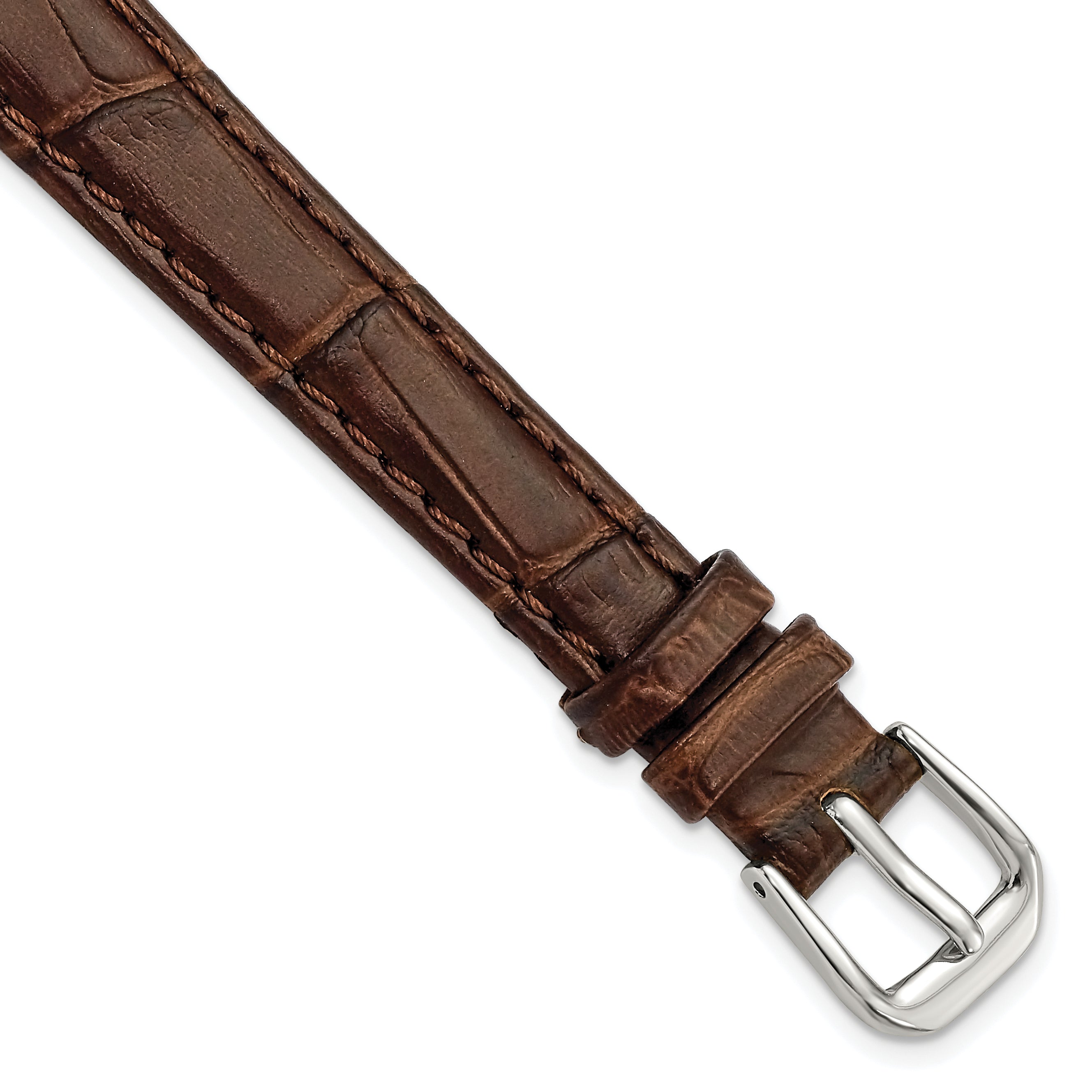 12mm Brown Matte Wild Alligator Grain Leather with Silver-tone Buckle 6.75 inch Watch Band
