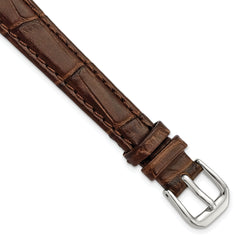 12mm Brown Matte Wild Alligator Grain Leather with Silver-tone Buckle 6.75 inch Watch Band